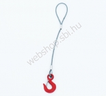 D típusú egyágú drótkötél két füllel, az egyik fülben kötélszívvel és horoggal